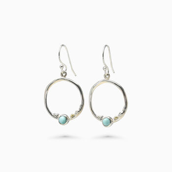 Sterling Silver Circle Larimar Drop Earrings, 4 of 5