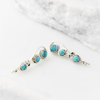 Free Spirit Turquoise Silver Ear Climber Earrings, 6 of 7