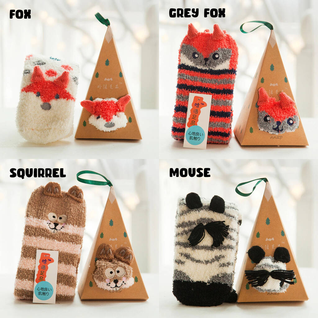 Cute Fluffy Animal Socks Gift Box By Mochi Mart