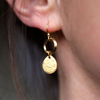 Gold Plated Hammered Disc Earrings, 7 of 10