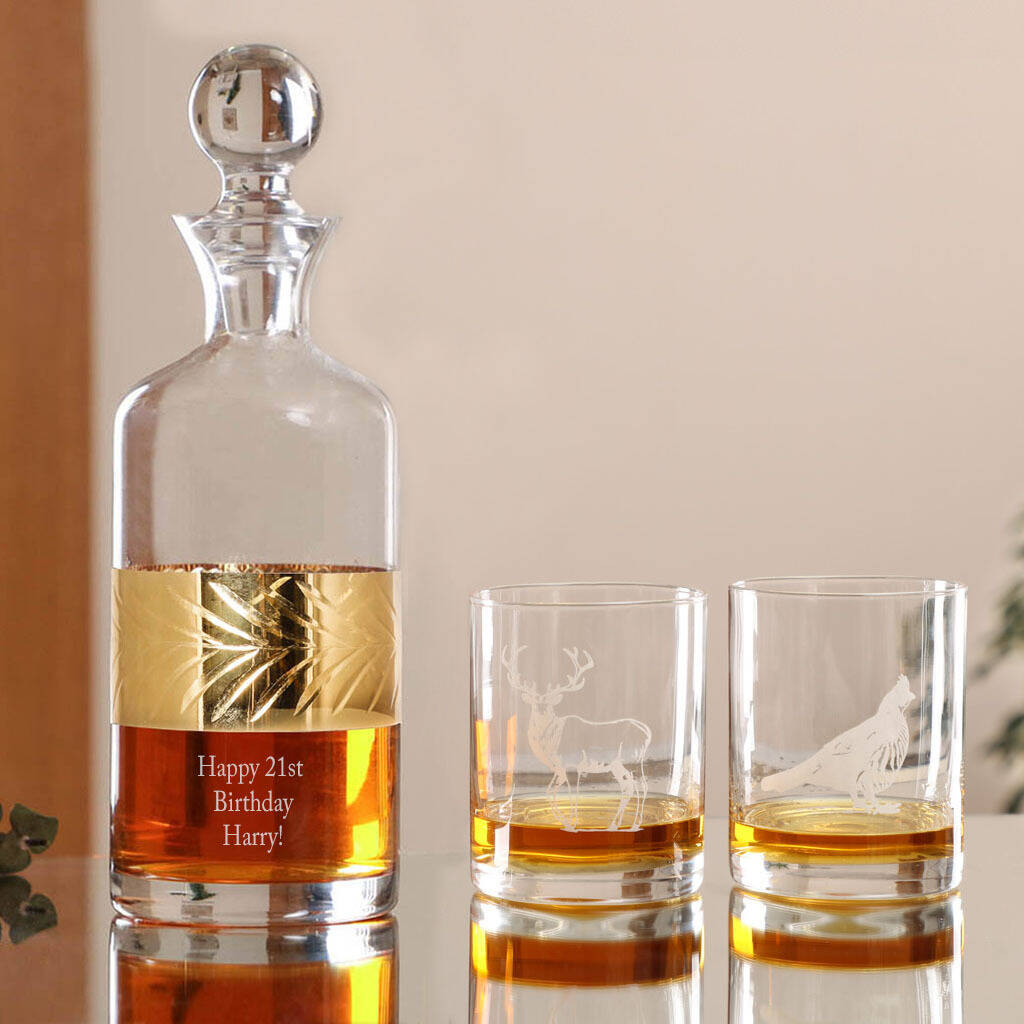 Personalised Gold Whisky Decanter And Glasses By Dibor