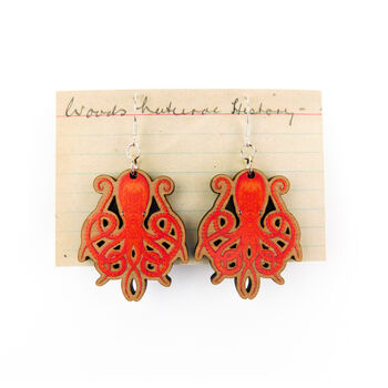 Octopus Wooden Earrings, 4 of 7