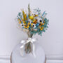 Blue And Yellow Dried Flower Bouquet With Daisies, thumbnail 5 of 7