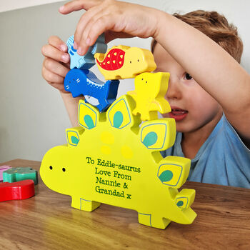 Personalised Toddler Wooden Stacking Toy Dinosaur, 4 of 8