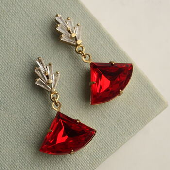 Art Deco Ruby Red Chrysler Earrings, 4 of 9