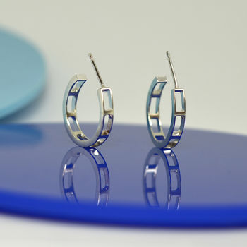 'Mondrian' Handmade Silver Hoop Earrings, 4 of 5