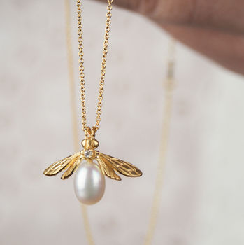 Yellow Gold Pearl Bee Pendant, 3 of 5
