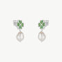 Four Leaves Clover Pearl Drop Earring Silver Green, thumbnail 2 of 3