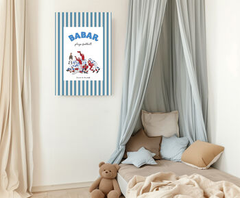 Babar Stripy Blue Football Nursery Art Print, 4 of 4