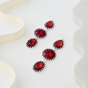 Red Triple Drop Crystal Earrings, 3 of 3