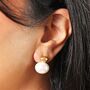 Stainless Steel Large Pearl Drop Earrings In Gold, thumbnail 2 of 4