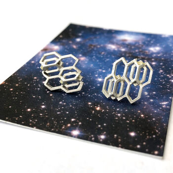 Sterling Silver Geometric Honeycomb Earrings, 4 of 8