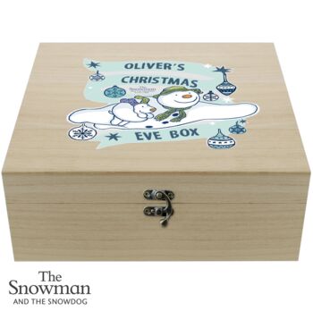 Personalised The Snowman And Snowdog Wooden Christmas Eve Box, 2 of 3