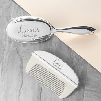Personalised Silver Plated Baby Brush And Comb Set, 3 of 3