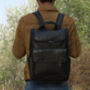 Top Zip Open Black Leather Backpack, thumbnail 2 of 7