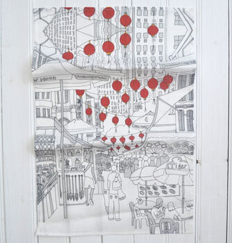 Lunar New Year China Town Linen Tea Towel, 5 of 5