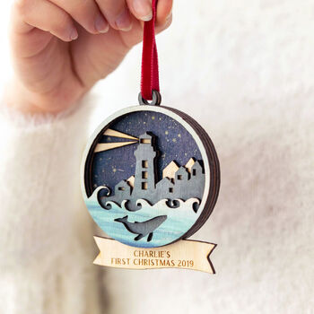Personalised Winter Seascape Christmas Decoration, 2 of 4