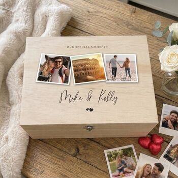 Personalised Couples Photo Wooden Keepsake Memory Box Five Sizes, 2 of 12