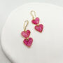 Pink Double Heart Drop Earrings, Valentines, thumbnail 1 of 9