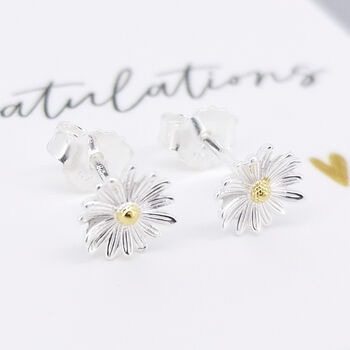 Sterling Silver April Birth Flower Daisy Stud Earrings, 2 of 5