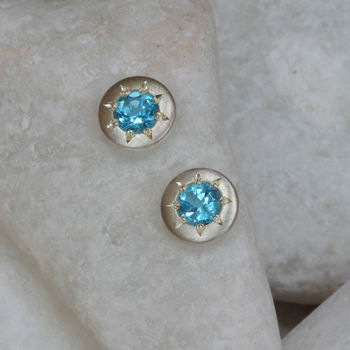 Blue Topaz Earrings In A Star Setting, 2 of 12