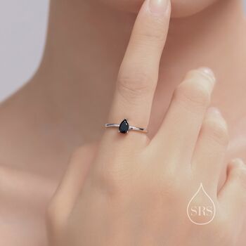 Sterling Silver Natural Black Onyx Droplet Ring, 2 of 10