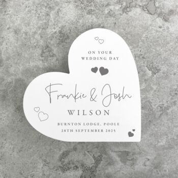 Personalised Wedding Script Text White Freestanding Heart, 2 of 6