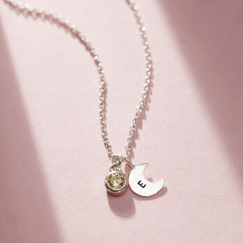 Birthstone And Initial Moon Charm Necklace, 2 of 9