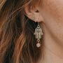 925 Sterling Silver Hamsa Hand Rose Quartz Earrings, thumbnail 1 of 2