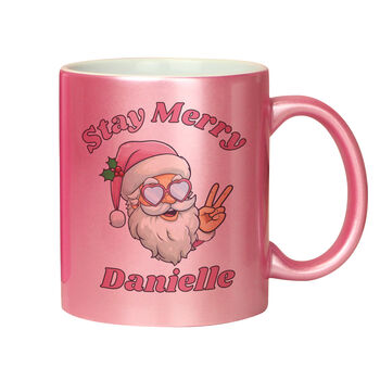 Personalised Stay Merry Santa Pink Mug, 4 of 4