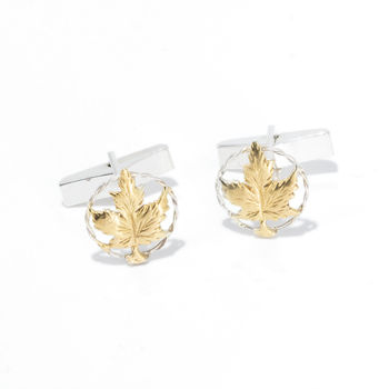 Maple Leaf Cufflinks In Gold And Silver, 4 of 4