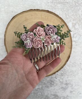 Pale Pink And Lilac Flower Hair Comb, 2 of 5