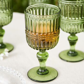 Merida Green Embossed Wine Glass, 3 of 4