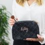 Personalised Quilted Charcoal Velvet Wash Bag, thumbnail 2 of 6