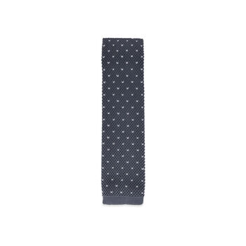 Men's Square End Knitted Tie With Dots | Dark Grey, 3 of 5