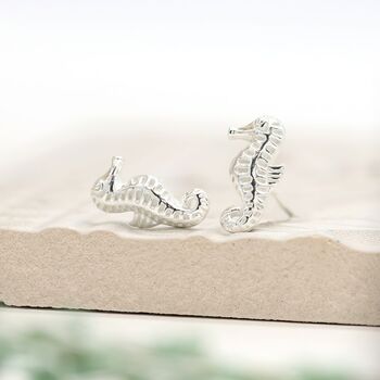 Sterling Silver Seahorse Stud Earrings, 4 of 10