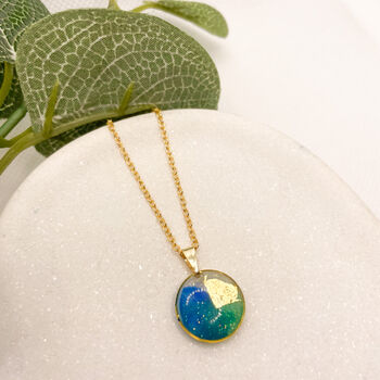 Blue, Green And Gold Foil Elegant Circle Necklace, 5 of 11