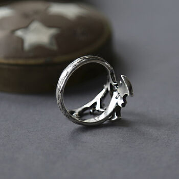 Sterling Silver Bat And Moon Ring, 3 of 5