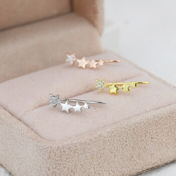 Sterling Silver Cz Star Crawler Earrings, 4 of 12
