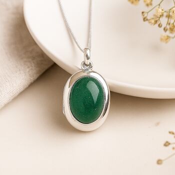 Personalised Sterling Silver Green Aventurine Locket, 2 of 9
