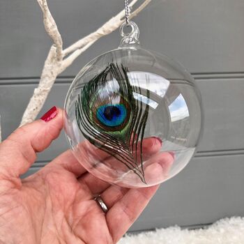Christmas Glass Bauble With Feather, 2 of 2