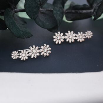 Daisy Flower Crawler Earrings In Sterling Silver, 5 of 11