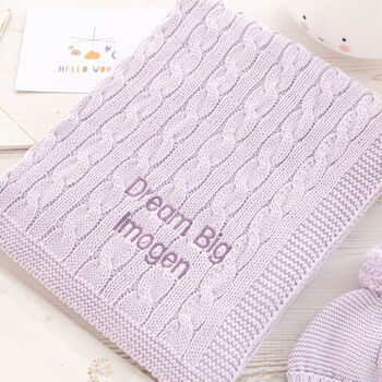 Personalised Unisex White Luxury Baby Cable Blanket, 10 of 12