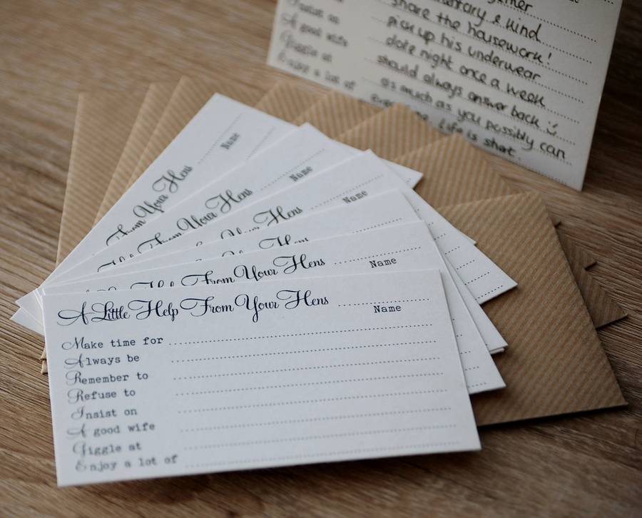 Set Of Eight Hen Party Advice Cards By Vintage Twee A Little Help From Your Hens Cards
