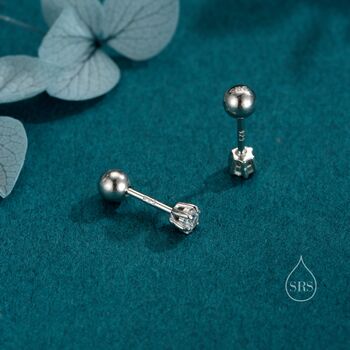 Sterling Silver Brilliant Cut 3mm Cz Barbell Earrings, 6 of 11