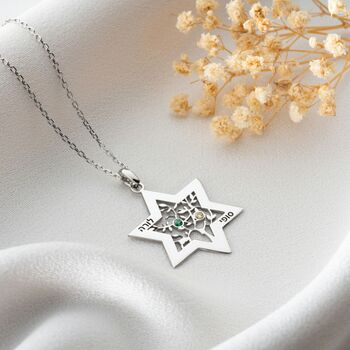 Personalised Star Of David Tree Of Life Birthstone Necklace, 3 of 10