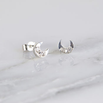 Celestial Moon Diamond Stud Earrings, 2 of 4