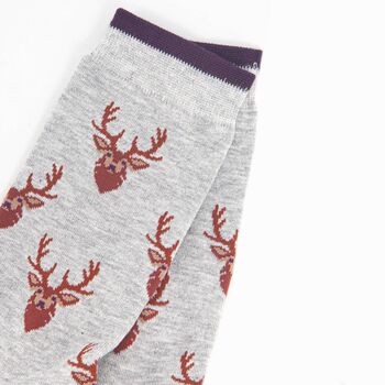 Men's Bamboo Socks Grey Stags, 3 of 5