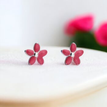 Mini Sterling Silver Pink Flower Stud Earrings, 3 of 8