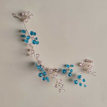 Blue And Blush Pink Crystal Bridal Hair Vine, 5 of 9